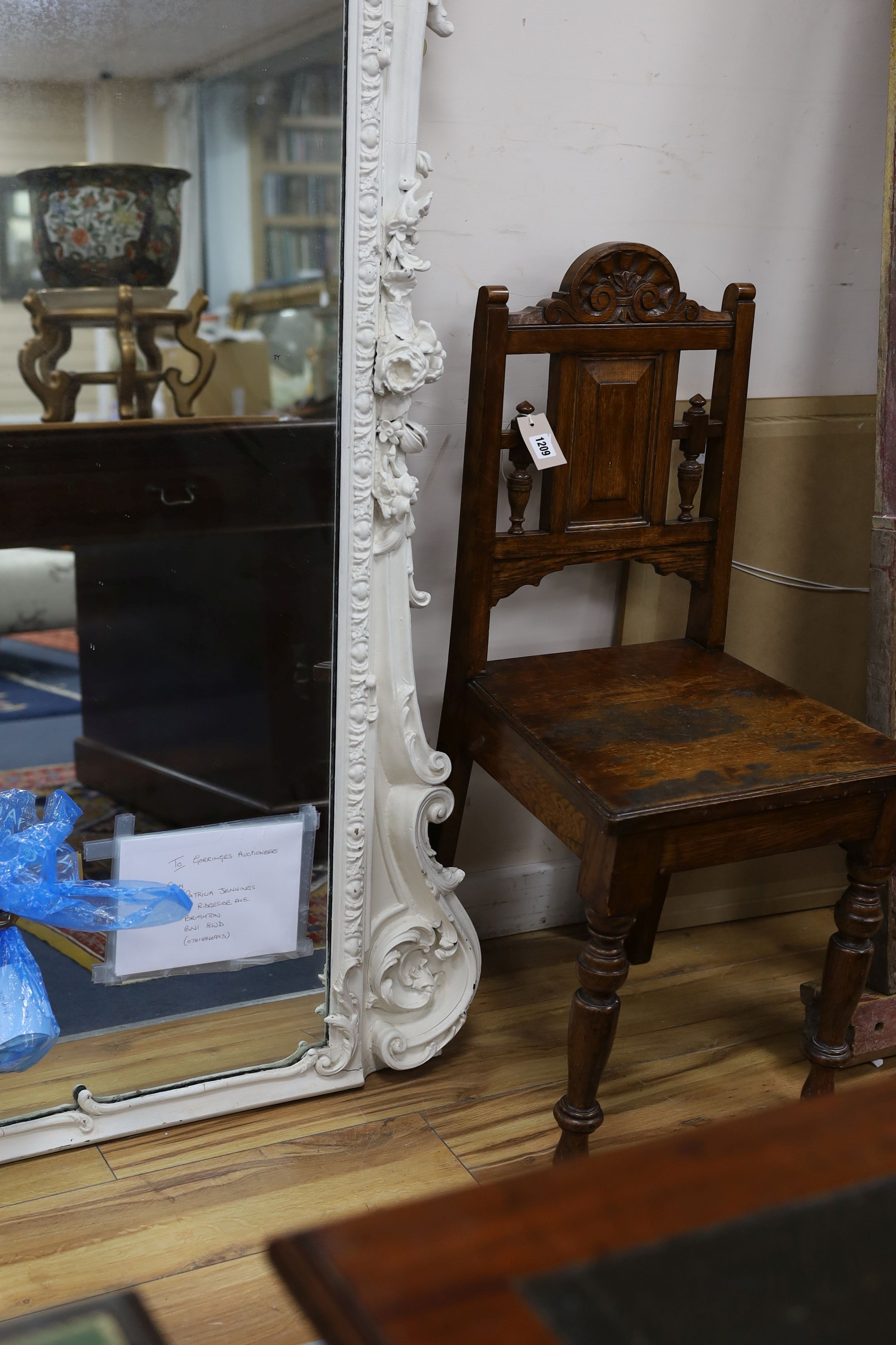 A Victorian carved giltwood and gesso overmantel mirror, later painted white, width 138cm, height 177cm